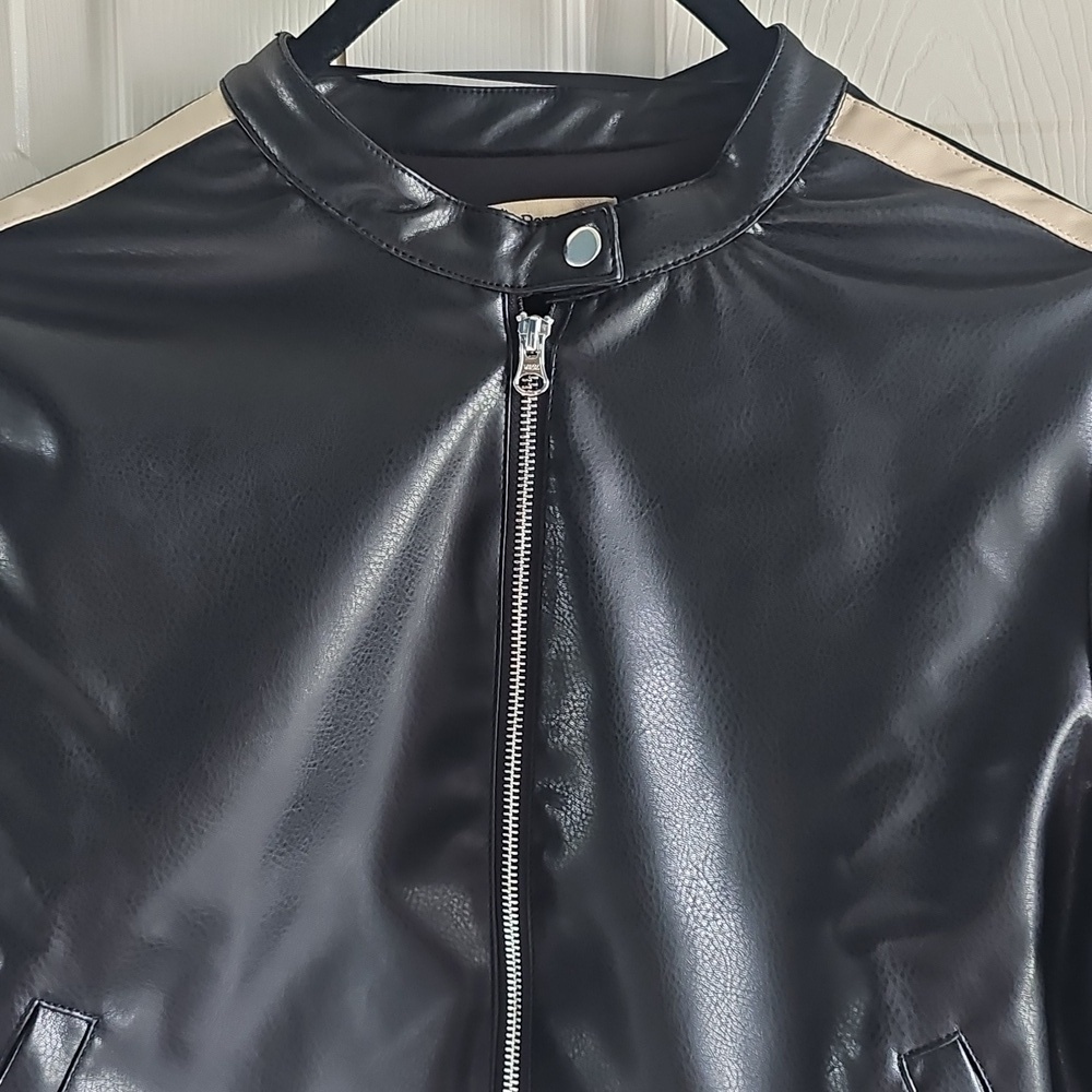 NWT Democracy Faux Leather Biker Jacket Retro Y2K Large Black/Cream - Picture 5 of 15